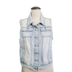 Indigo Rein Light Wash Denim Vest Button‎ Front Classic Jean Layering Vest L